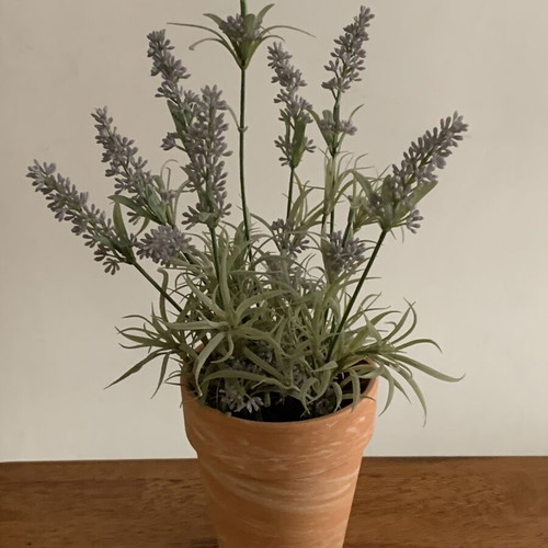 Artificial lavender plant in rustic terracotta pot like new