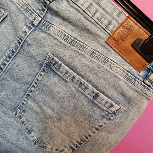 Pink Woman elastic bell-bottom jeans size L like new, blue