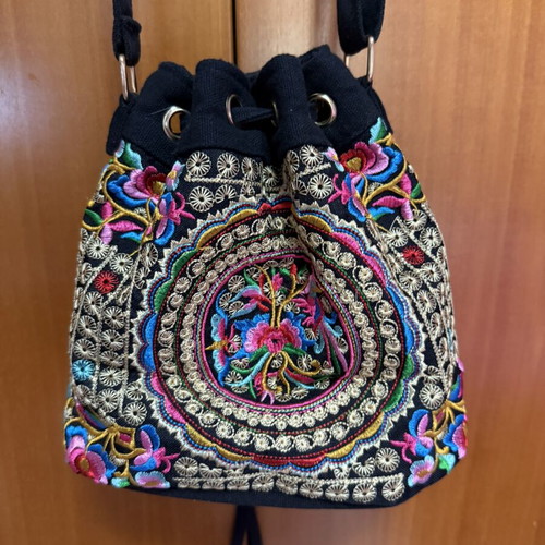 Aria handmade embroidered crossbody bag, black base