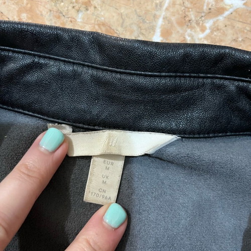 H&M leather blouse used, size M-L, black with wear