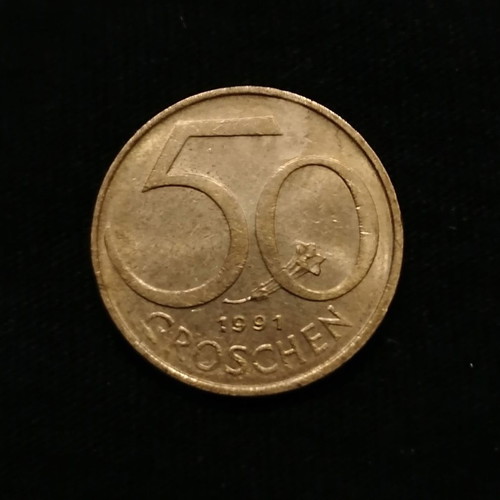Austria 50 Groschen 1991, 1995 used, 2 coins