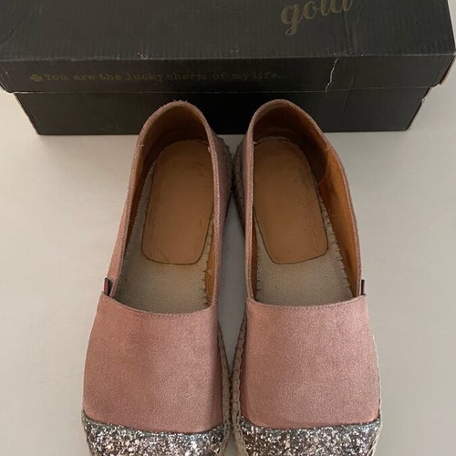 Doca espadrilles size 40 like new, real leather and suede, dusty pink with glitter