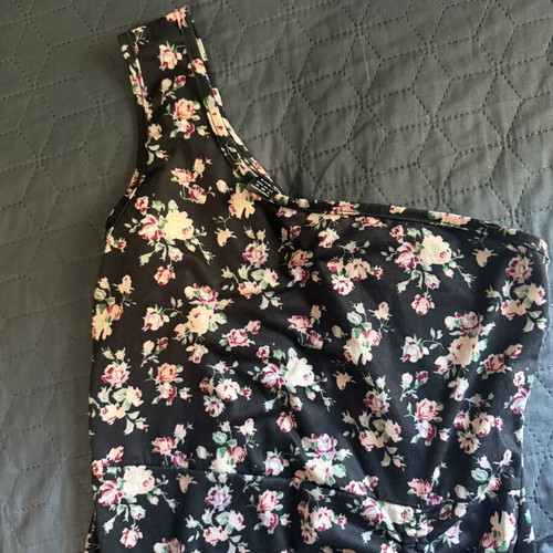 Shein mini dress with one shoulder, black floral