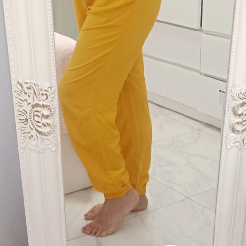 Cool Yellow Pants like new with elastic waist and cuffs