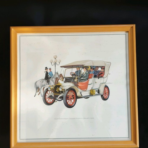 Collection of art prints with classic Opel car illustrations like new, 9 pcs