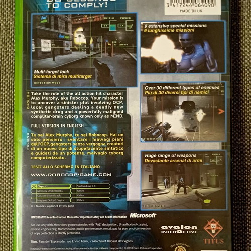 Robocop Xbox game used, complete in excellent condition