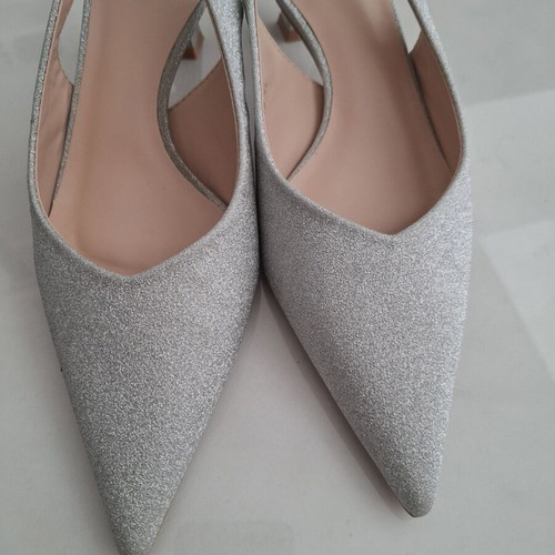 Mules with low heel new, silver glitter