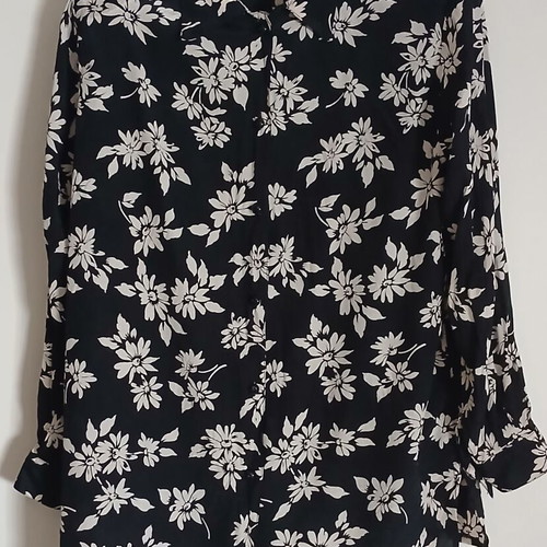 Vintage 80s/90s long sleeve shirt, black with white floral pattern