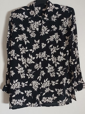 Vintage 80s/90s long sleeve shirt, black with white floral pattern