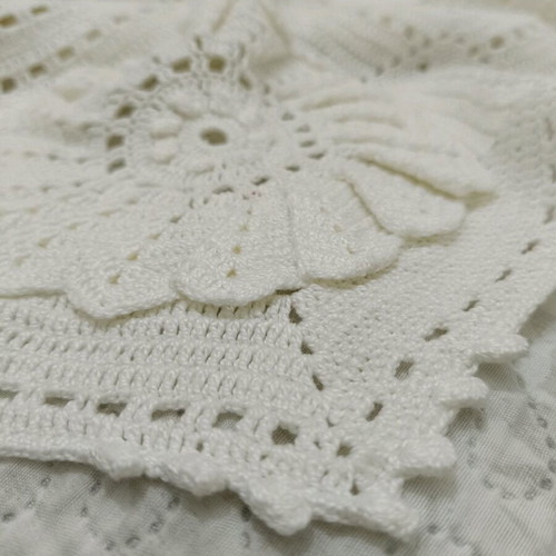 Old cotton knitted handmade blanket with pattern