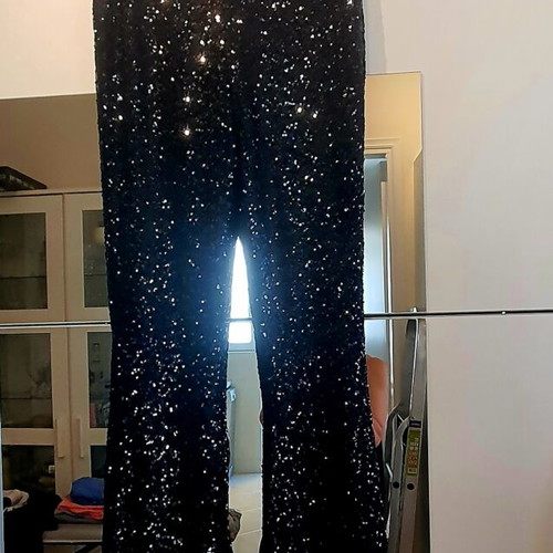 Sequin flare pants black, new, size XL