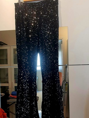 Sequin flare pants black, new, size XL