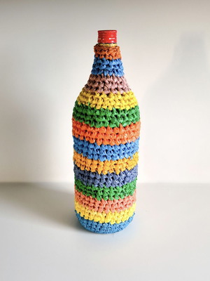 Vintage handmade knitted bottle 1.85 lt with nylon like new