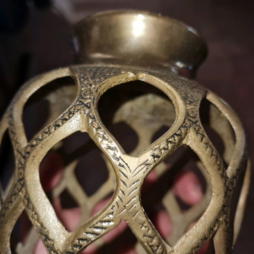 Vintage brass handmade vase with pierced design like new