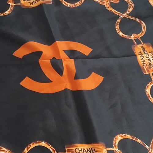 Chanel Rue Cambon silk scarf black and gold like new