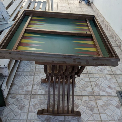 Savonarola game table used, wooden, foldable base