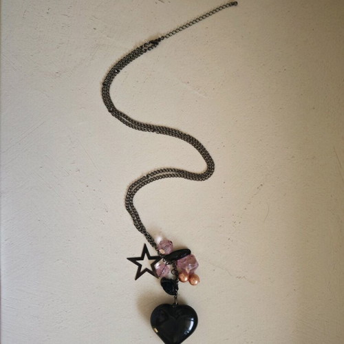 Long necklace used, black, 52cm length with 7cm extension