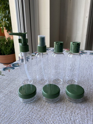 Travel set with transparent storage pouch, new, 7 pieces