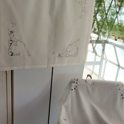 Set of 2 cotton cutwork table linens new