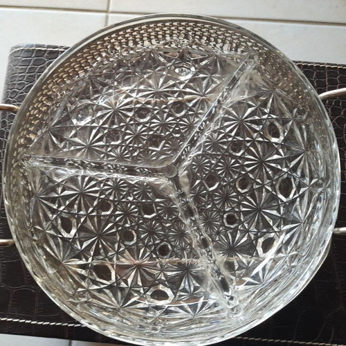 Crystal serving dish for nuts used with silver base