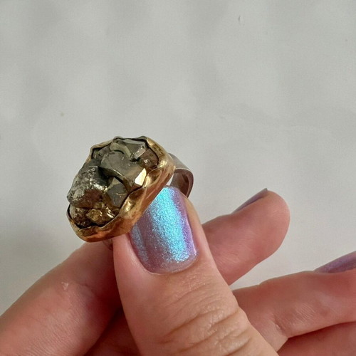 Ring used with 24K gold, 975 silver and pyrite
