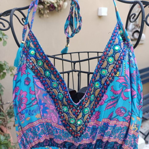 Boho Art Silk Backless Dress One Size New