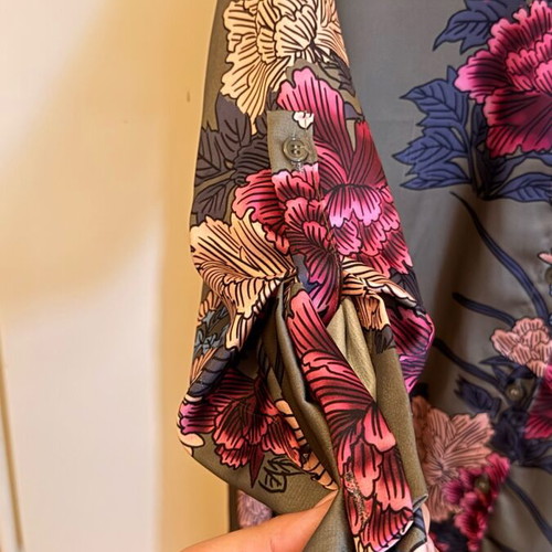 Green satin dress with flowers like new, Greek brand