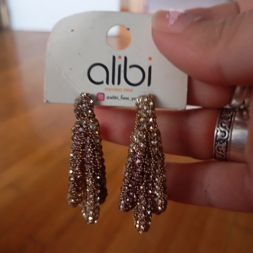 Alibi stainless steel waterfall style drop earrings with crystals