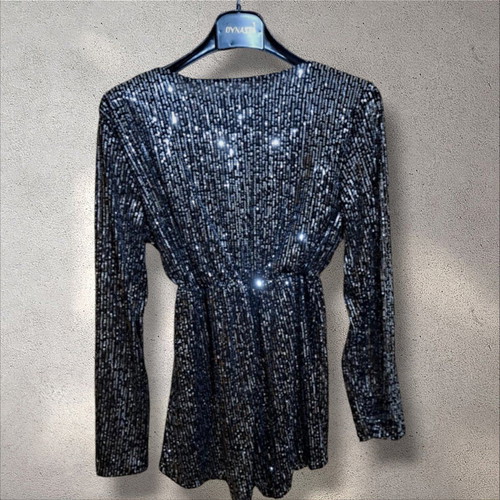 Sequin jumpsuit new for evening wear black and silver