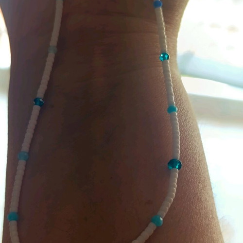 Summer necklace new with beads and blue crystals handmade