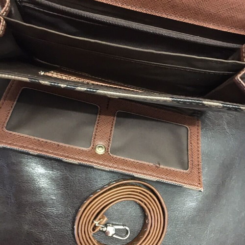 Women’s checked handbag like new, brown faux leather