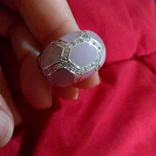 Silver 925 ring like new with purple enamel and pavé crystals