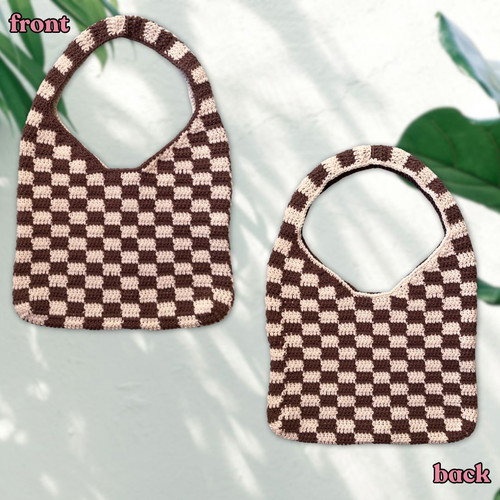 Handmade Checkered Bag | Brown & Beige | Tote bag | Shopper bag | Shoulder bag