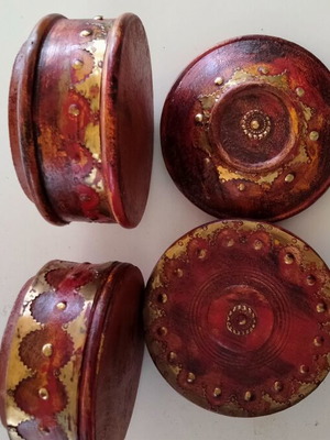 Handmade vintage Indian turned wood Tikka Kumkum boxes, set of 2