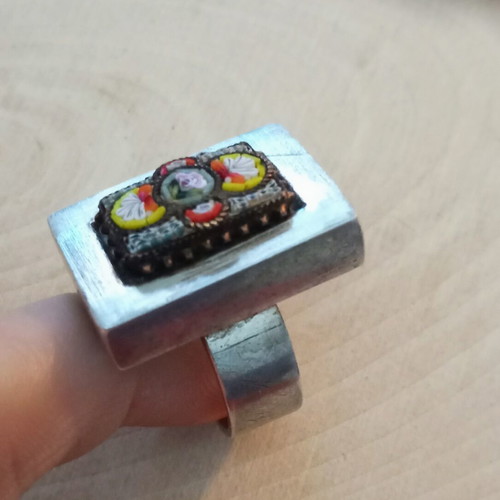 Silver ring 925 like new with small semi-precious stones micro mosaic Italy
