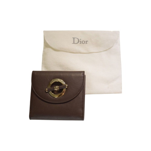 Christian Dior vintage brown leather wallet with gold clasp and pouch
