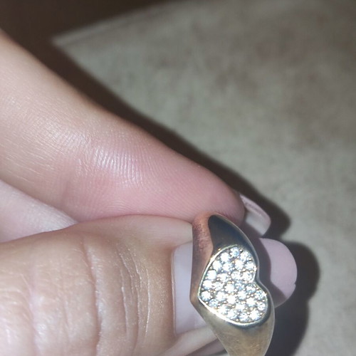 Silver 925 Gold Plated Ring with Heart and Zirconia Like New