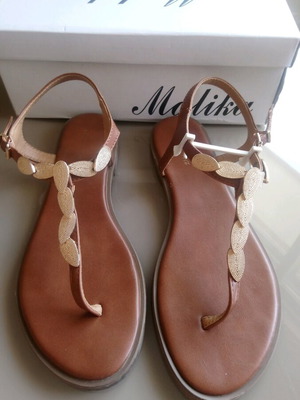 Women's sandals like new, tan with gold details, size 40