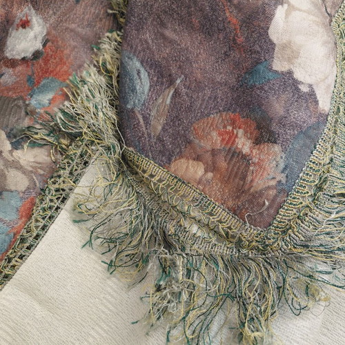 Vintage decorative floral fabric with fringes