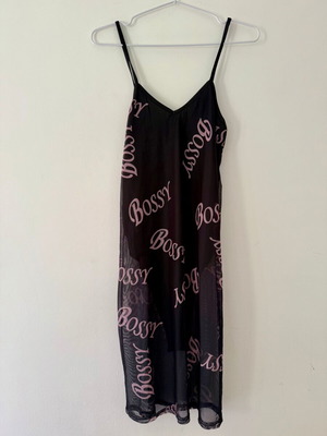 Bossy bodysuit with transparent dress like new, black and pink