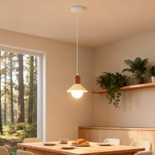 Niuniaj Hanging Ceiling Lamp E27, adjustable cable 150 cm, cream and brown