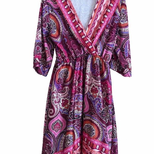 Boho Paisley Mini Dress Tunic with Belt satin texture, new, L-XL