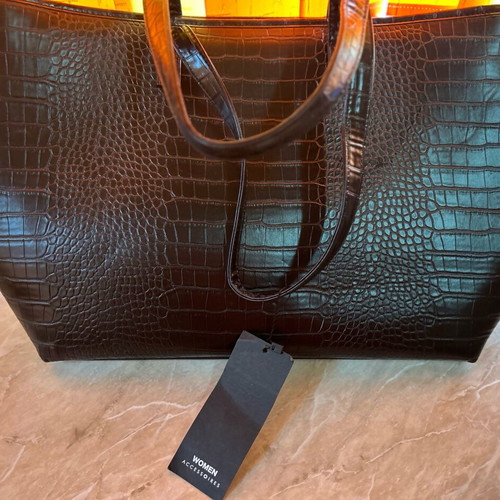 Large women's bag new, black, eco leather with croco texture