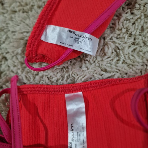 Asos crinkle neon orange and pink swimsuit bikini one size like new
