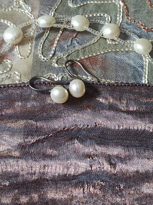 Jewelry set earrings bracelet with real pearls handmade like new
