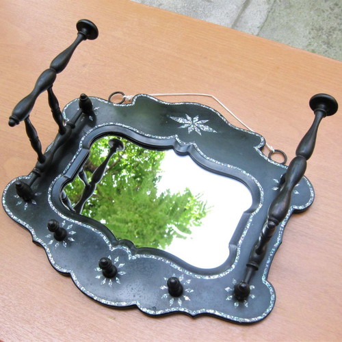 Mirror hanger used, handmade wooden with mother-of-pearl inlay