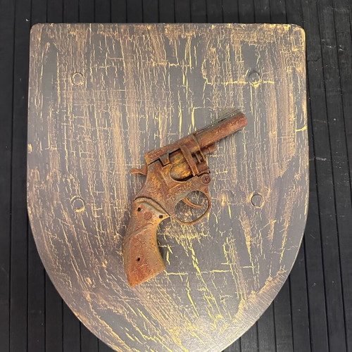 Handmade wall decoration with revolver replica, new