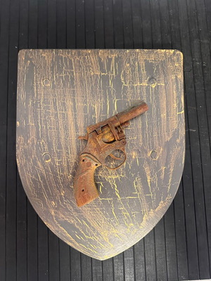 Handmade wall decoration with revolver replica, new