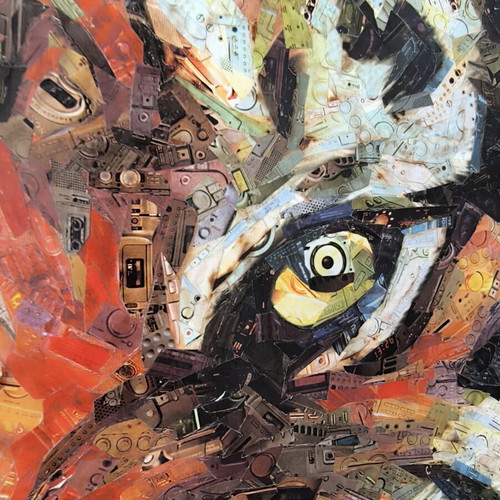 Tiger Mixed Media Collage Artwork on Canvas like new 80x60cm