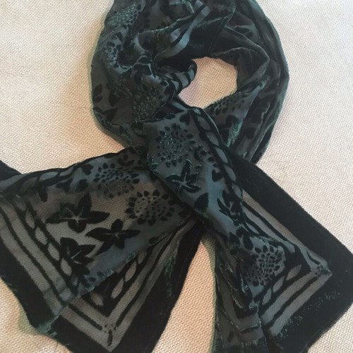 Transparent Cypress Scarf with Velvet Floral Designs like new